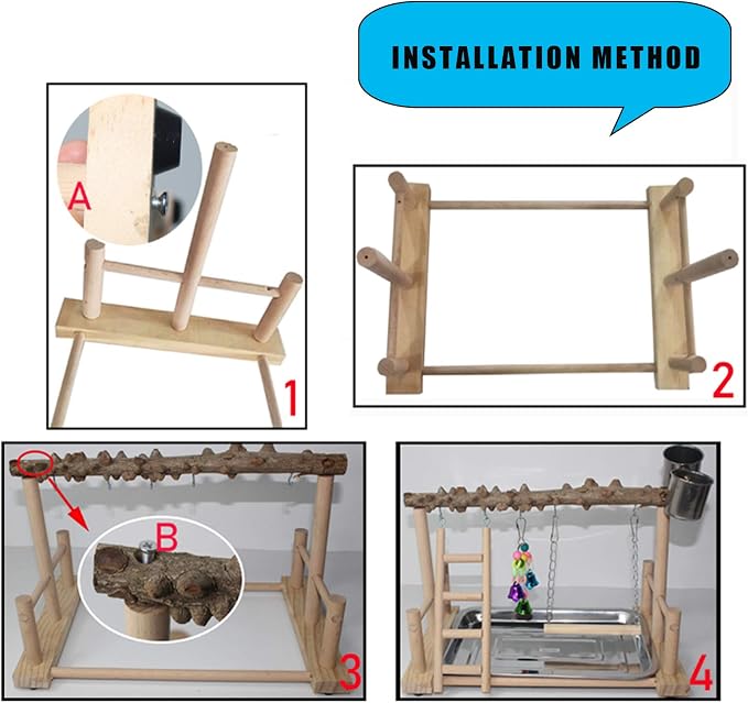 Hamiledyi Parrot Playground Bird Playstand Wood Exercise Play Perch Exercise Gym - Image 6