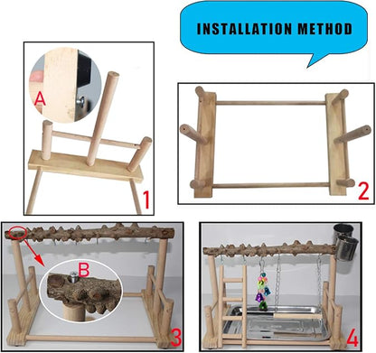 Hamiledyi Parrot Playground Bird Playstand Wood Exercise Play Perch Exercise Gym - Image 6