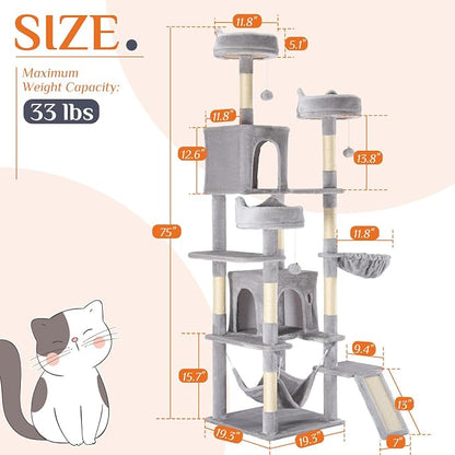 DUMOS Tall Cat Tree 75 Inch, Large Multi-Level Cat Tree Tower - Image 2