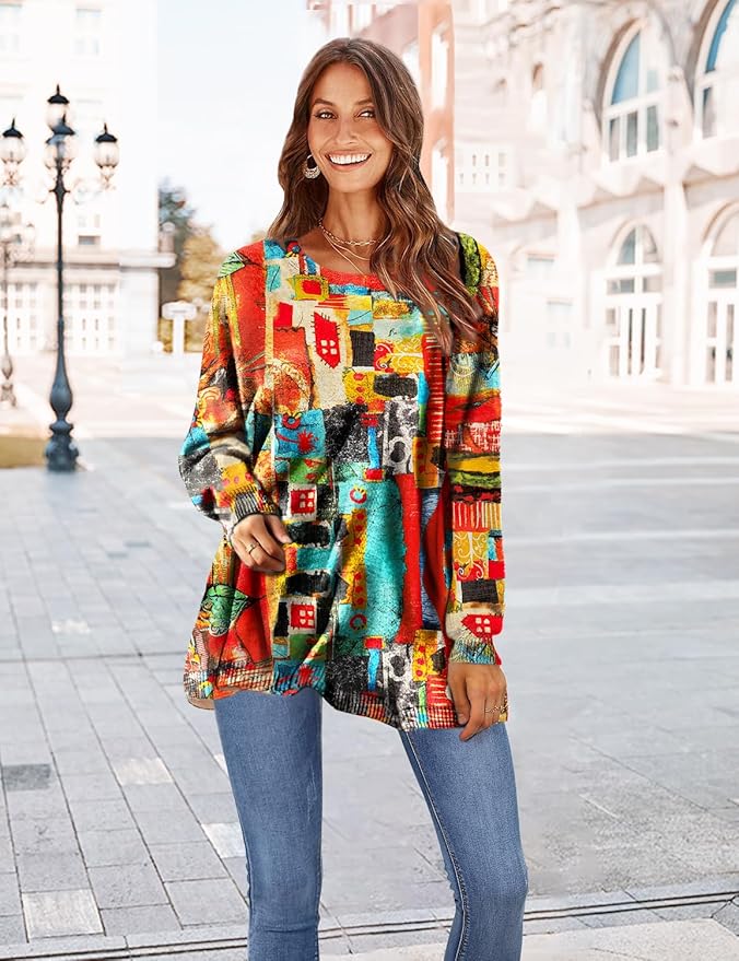 YESNO Women Christmas Sweater Graphic Printed Oversized Pullover Sweaters - Image 2