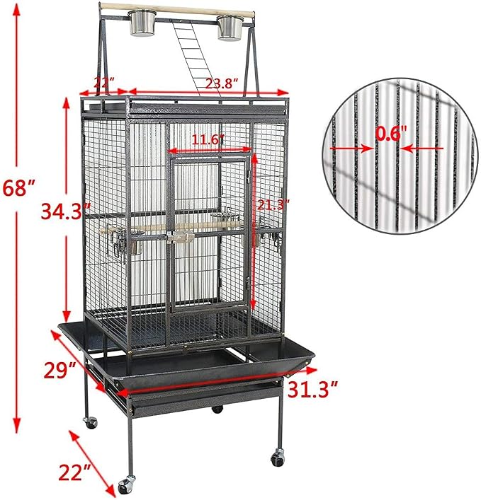 Nova Microdermabrasion 68-Inch Height Wrought Iron Standing Large Play Top Bird - Image 5
