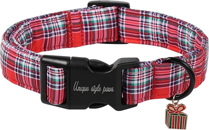 Christmas Dog Collar, Unique Style Paws Red Green Grids Dog Collar by Uniquestylepaws