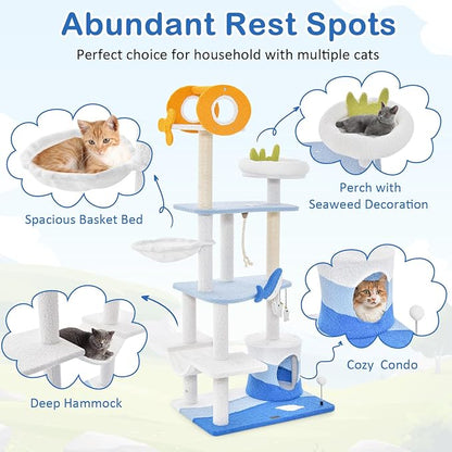 Tangkula Ocean-Themed Cat Tree, 3-Level Cat Tower - Image 4