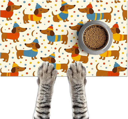 Adorable Dachshund Puppy Pet Food Mat by HOMETITUTE