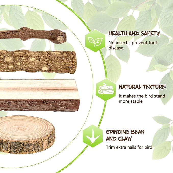8PCS Natural Grape Wood Bird Perch Set - Image 4