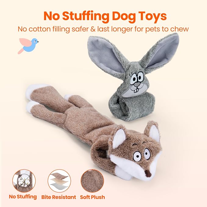 HGB No Stuffing Dog Toys for Aggressive Chewers, Squeaky Crinkle Plush Dog Toys - Image 3