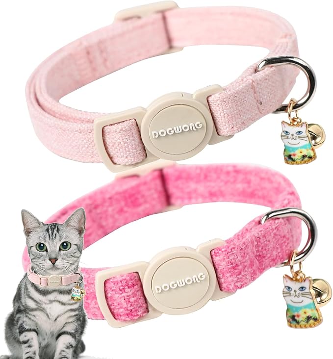 Cat Collar, 2 Pack Pink Cat Collars Breakaway by DOGWONG
