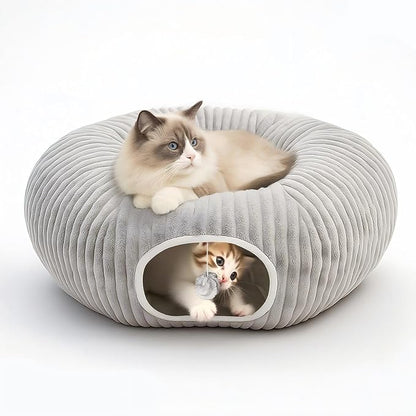 Cat Tunnel Bed for Indoor Cats, Peekaboo Cat Cave Bed, Soft Cat Donut Tunnel by MOYMO