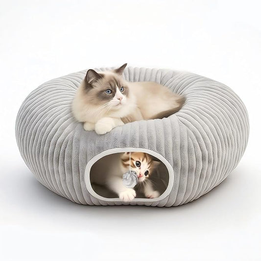 Cat Tunnel Bed for Indoor Cats, Peekaboo Cat Cave Bed, Soft Cat Donut Tunnel by MOYMO