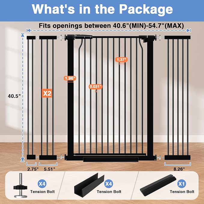40.5" Extra Tall Baby Gate for Stairs, 40.5"-54.7" Extra Wide Large Dog Pet - Image 9