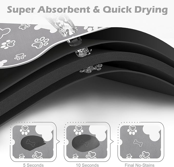 Dog Cat Food Mat, Rapid Absorbent Pet Feeding Placemat, Bone Shaped - Image 2