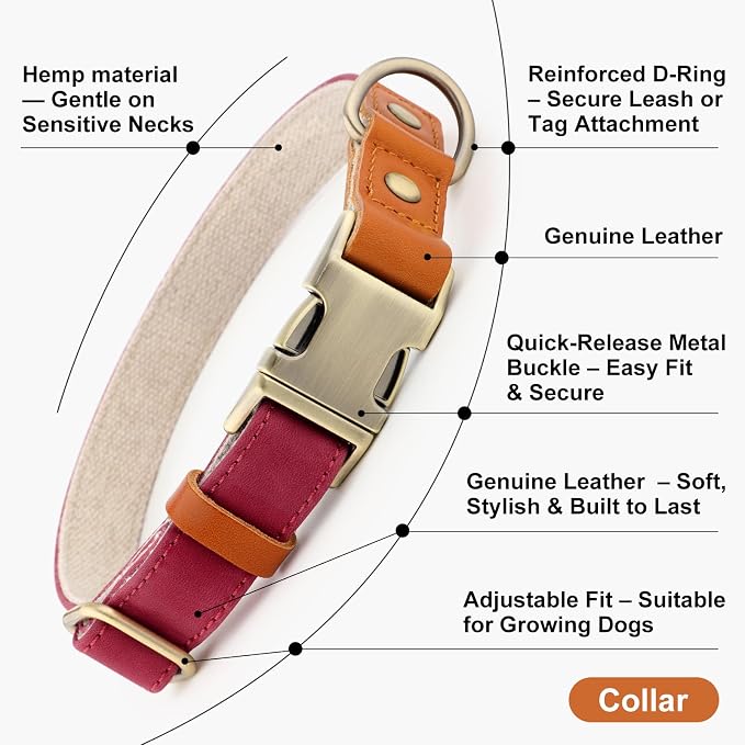 Plutus Pet Genuine Leather & Hemp Dog Collar – Adjustable Heavy Duty Pet Collar - Image 7