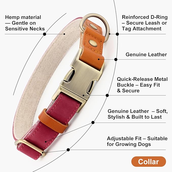 Plutus Pet Genuine Leather & Hemp Dog Collar – Adjustable Heavy Duty Pet Collar - Image 7