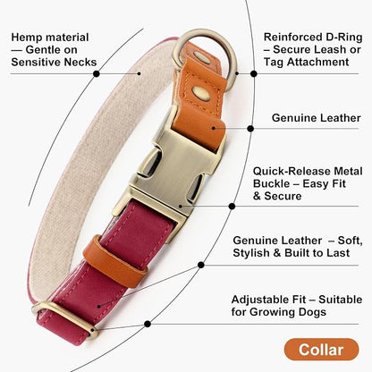 Plutus Pet Genuine Leather & Hemp Dog Collar – Adjustable Heavy Duty Pet Collar - Image 7