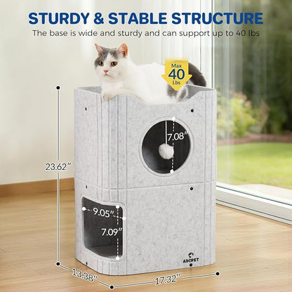 Cat House for Indoor Cats, 2-Storey Cat Bed Cave, Felt Cat Hideaway Condo - Image 3