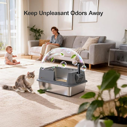 Stainless Steel Cat Litter Box, Open Top High-Sided Metal Litter Box - Image 5