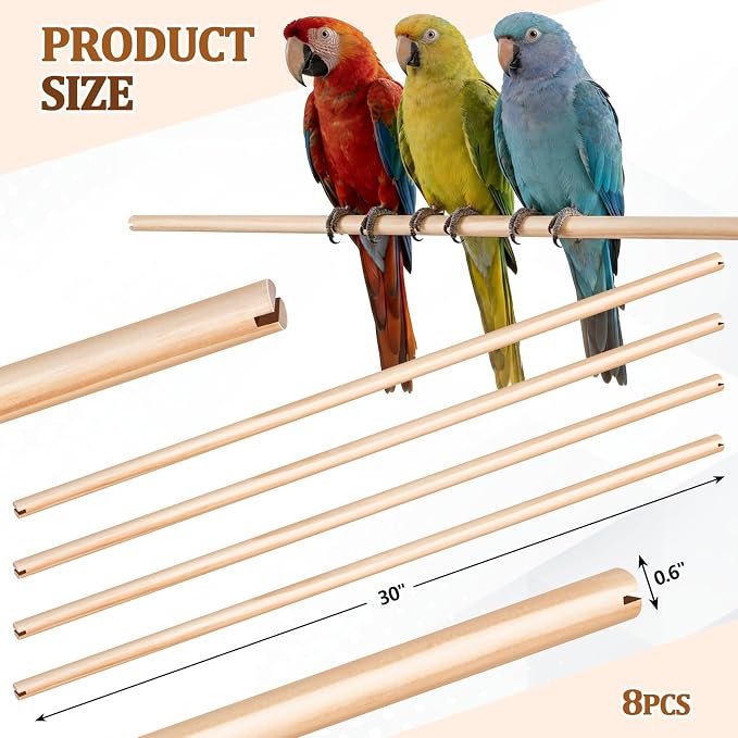 Sintuff 8 Pcs Bird Perches for Cage Accessories, Wooden Perch Rods Replacement - Image 2