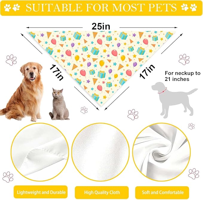 Birthday Dog Bandanas, Double Side Reversible Large Pet Bandanas, Celebration - Image 3