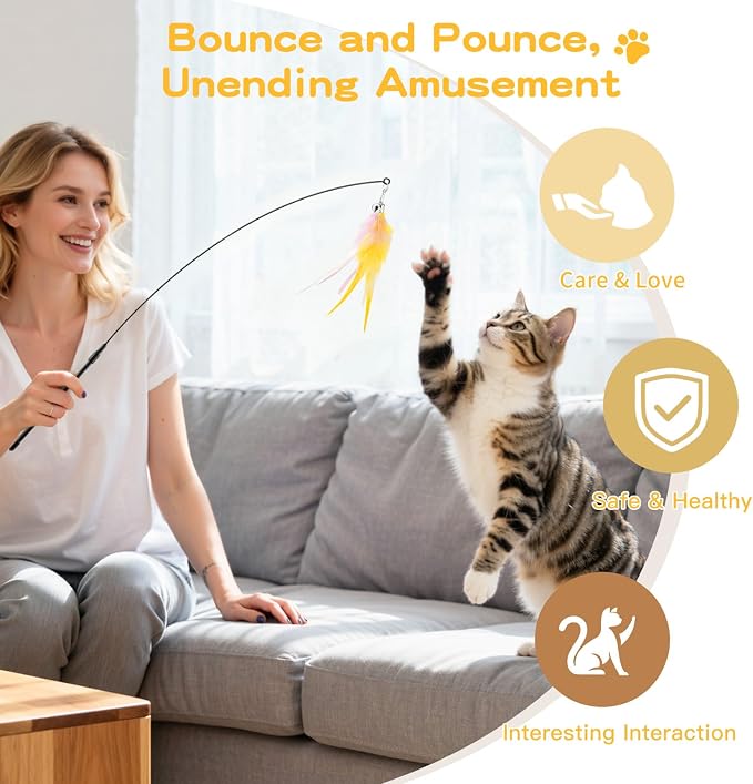 Pawaboo Feather Teaser Cat Toy, Interactive Feather Wand Cats Toy Flying - Image 5
