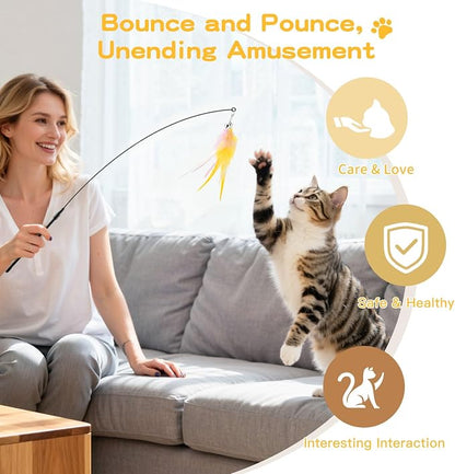 Pawaboo Feather Teaser Cat Toy, Interactive Feather Wand Cats Toy Flying - Image 5