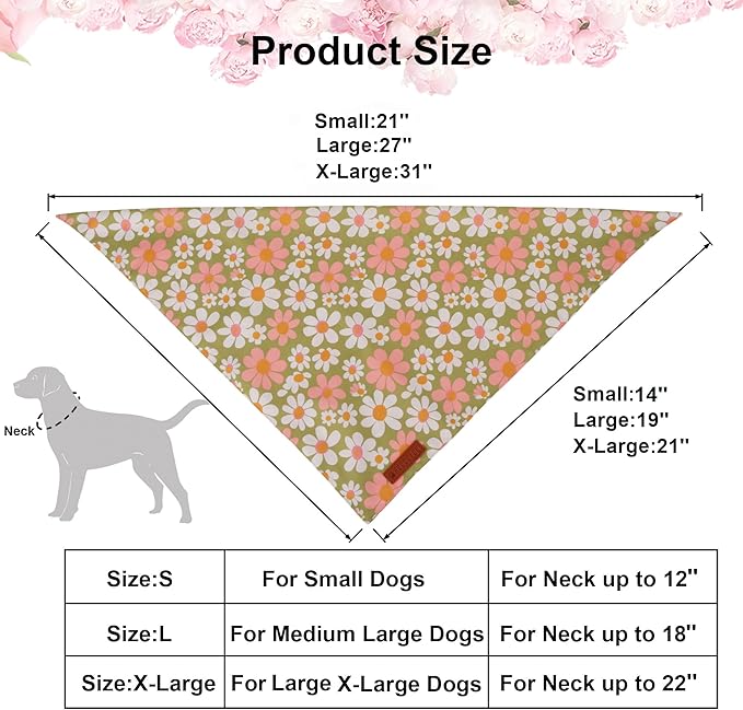 ADOGGYGO Floral Dog Bandanas 2 Pack, Daisy Flower Puppy Scarf, Premium Fabric - Image 4
