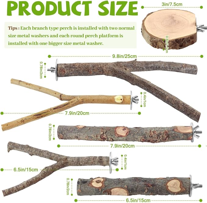 12PCS Natural Wood Bird Perches - Image 2