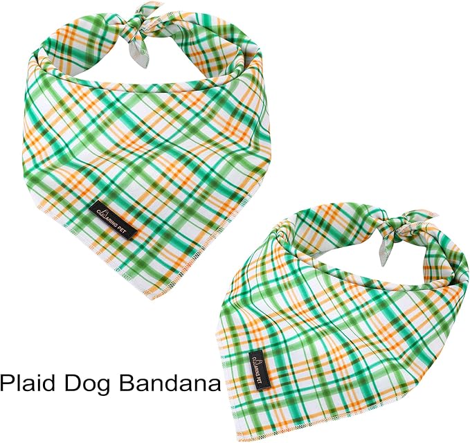 ARING PET Dog Bandana, Cotton Green Plaid Pet Bandanas, Soft Comfortable Cute - Image 3