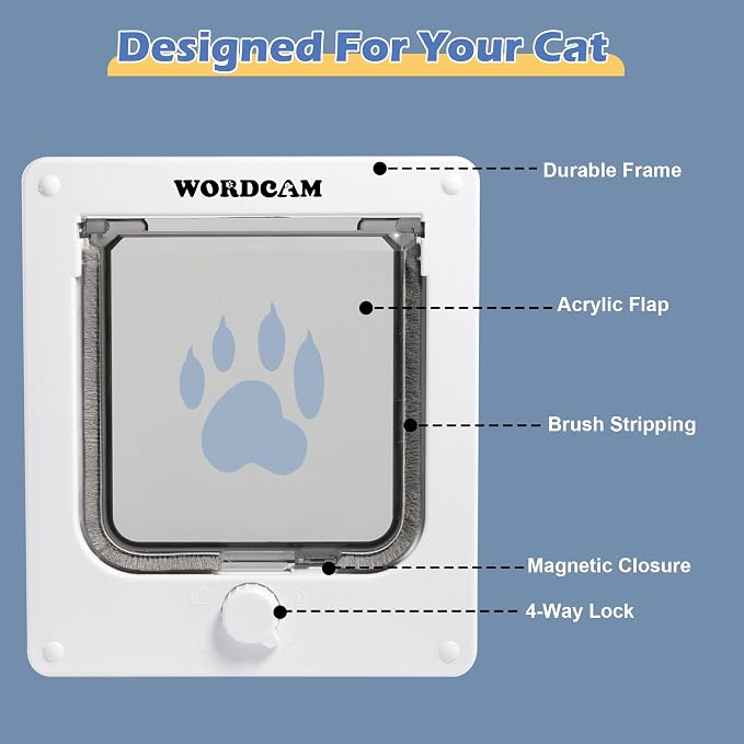 Wordcam Medium Cat Door Flap, 4 Way Locking Cat Door - Image 3