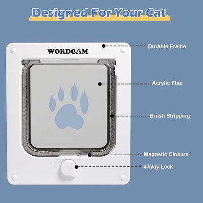 Wordcam Medium Cat Door Flap, 4 Way Locking Cat Door - Image 3