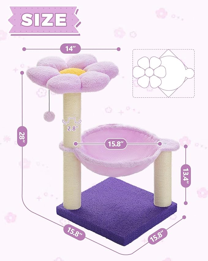 Flower Cat Scratching Post, Replaceable Toy Ball - Image 7