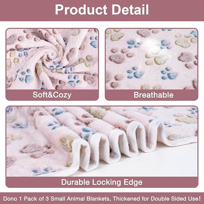 Dono 1 Pack 3 Dog Blankets for Small Dogs, Soft Fluffy Paw Print Pattern Fleece - Image 5