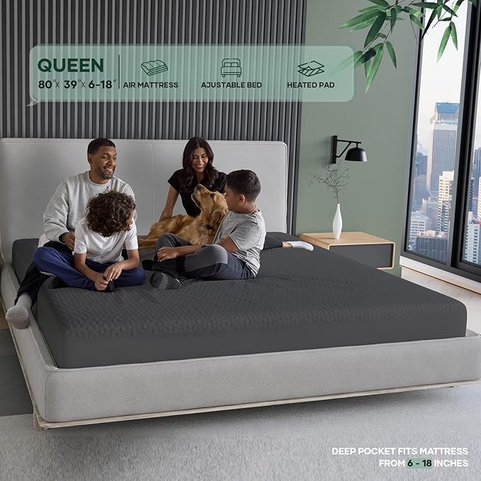OhGeni 100% Waterproof Mattress Protector, Queen-Gray Size Mattress Pad - Image 5