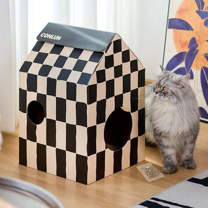 Cardboard Cat House with Scratch Pad & Catnip, Cat Play Scratching House - Image 6
