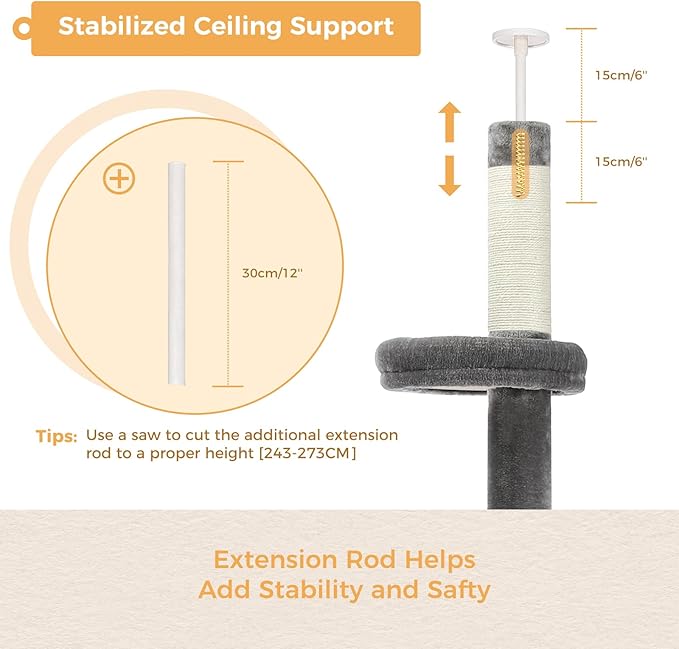 PETEPELA Cat Tower 5-Tier Floor to Ceiling Cat Tree Height Adjustable, Tall - Image 3