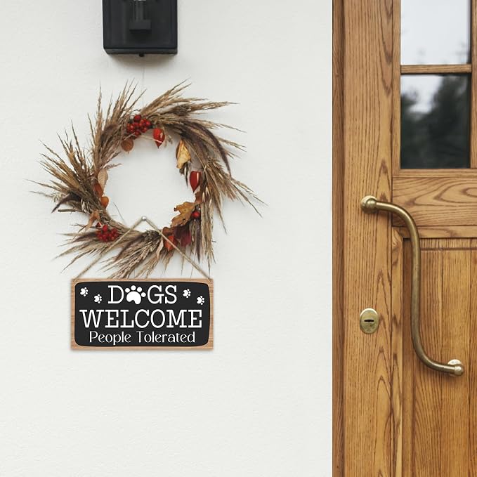 Dog Welcome People Tolerated Dog Lover Rustic Wooden Hanging Sign Decor - Image 4