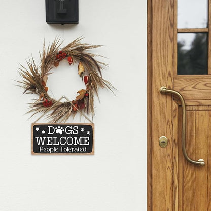 Dog Welcome People Tolerated Dog Lover Rustic Wooden Hanging Sign Decor - Image 4