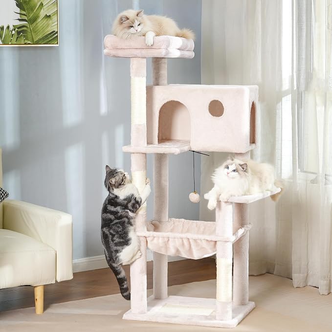 54” Cat Tree with Big Hammock 21x17” XL Cat Tower with Scratching Posts by Pawfessor