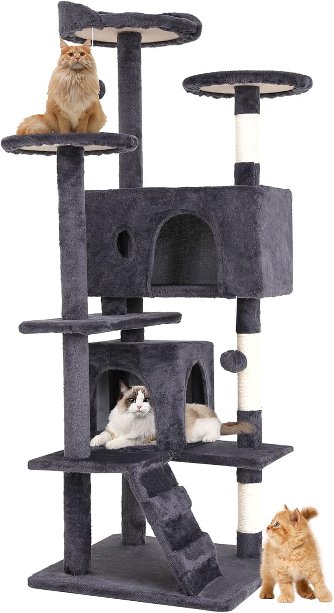 BestPet | 54" Cat Tree Tower | Ashy | Sturdy, Hanging Cat Toys, Observation by BestPet