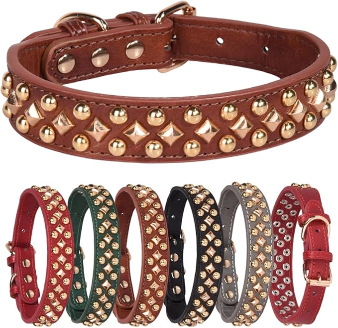 Spiked Dog Collar Soft Pu Leather Mushrooms Rivet Spike Studded Puppy - Image 4