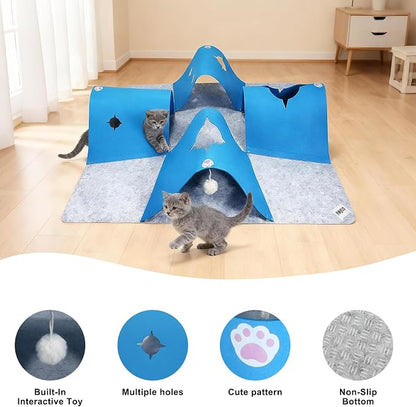 Interactive Cat Tunnel Mat for Indoor Cats, 4-Way Felt Cat Cave - Image 6