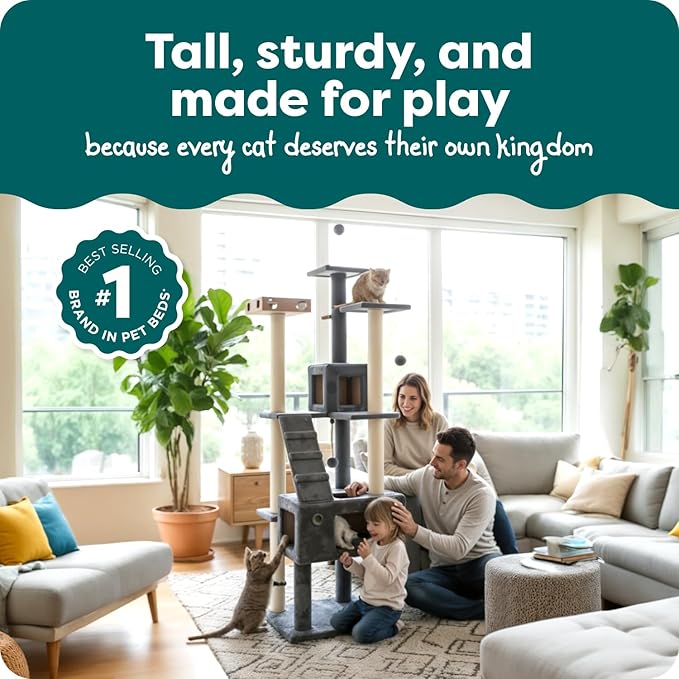 FurHaven 69.3" Tall Cat Scratching Post Tower - Image 2