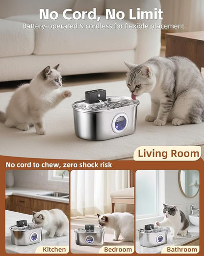 Cat Water Fountain Cordless, Stainless Steel Pet Water Fountain Wireless – - Image 5