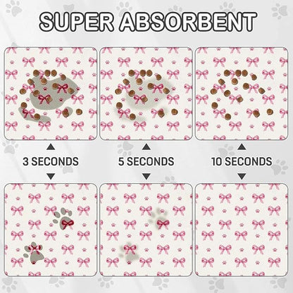 Pink Bow Dog Food Mat for Pet Cat Food Mat, Paws Absorbent Quick Dry Dog Bowl - Image 3