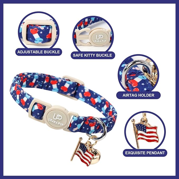 4th 0f July Cat Collar, Summer Baseball Blue Cat Collar - Image 2