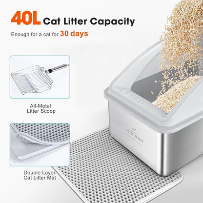 Stainless Steel Litter Box | XXL Deepened 8" Design Enclosed Box - Image 6