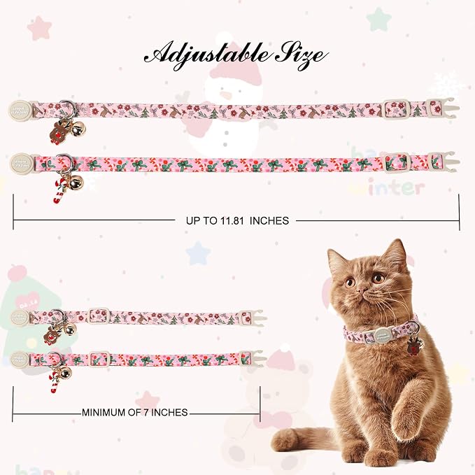 Christmas Cat Collar, Unique Style Paws Kitten Collars, Cute Pink Cats Collar - Image 4
