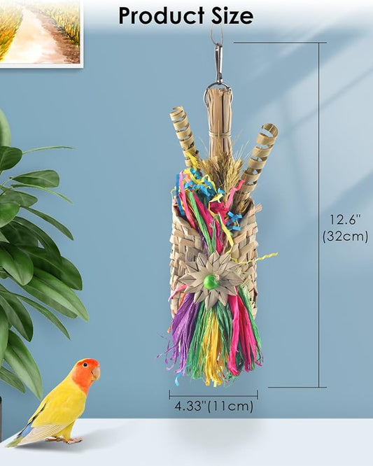Bissap Bird Chew Toys, Parrot Foraging Shredder Natural Palm Frond Woven Bag - Image 2