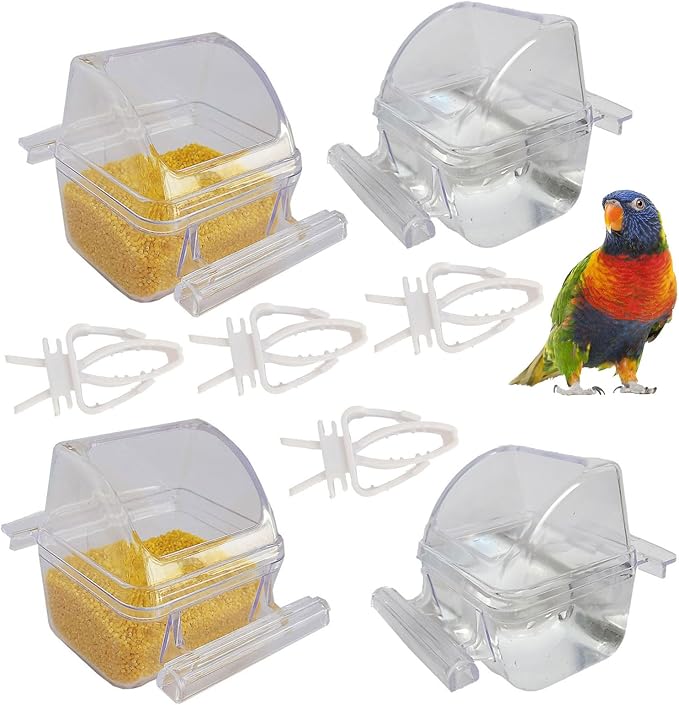 4 Pack Bird Feeders for Cage No Mess Parakeet Food Bowl by ORIBUKI