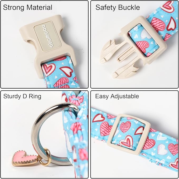 DOGWONG Blue Heart Dog Collar, Cute Valentine Collar, Valentine's Day Dog Collar - Image 3