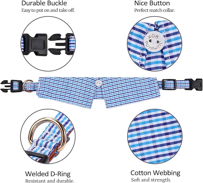 Faleela Cotton Plaid Shirt Style Dog Collar Soft Cute, Boy Dog Collar - Image 2